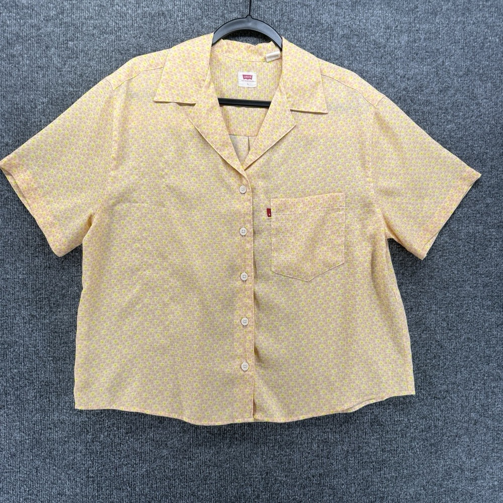 Levis Shirt Womens L Yellow Ditsy Floral Button Up Crop Boxy Casual Boho Cottage